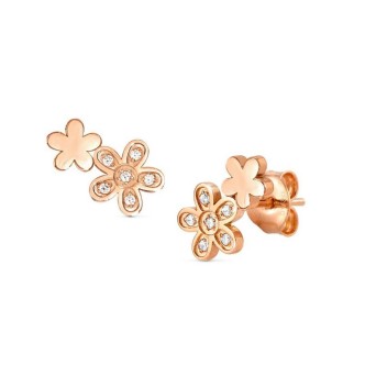 1 - Nominaton women's lobe earrings with flowers and zircons Pink steel 029302/011