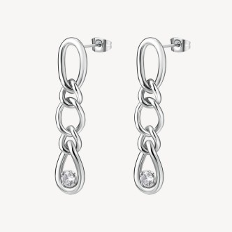 1 - Orecchini donna Brosway Ribbon acciaio 316L forma a catena con cubic zirconia