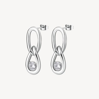 1 - Orecchini donna Brosway pendenti acciaio 316L forma a catena e cubic zirconia