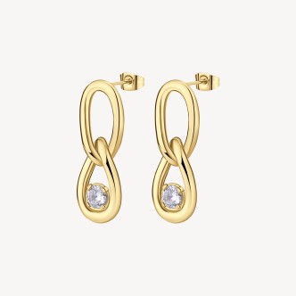 1 - Orecchini donna Brosway Ribbon acciaio 316L catena finitura pvd oro 14K cubic zirconia