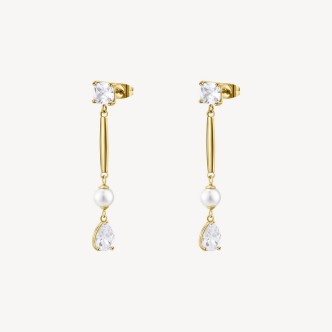 1 - Brosway Affinity BFF186 316L steel golden women's earrings with zircons and pearls.