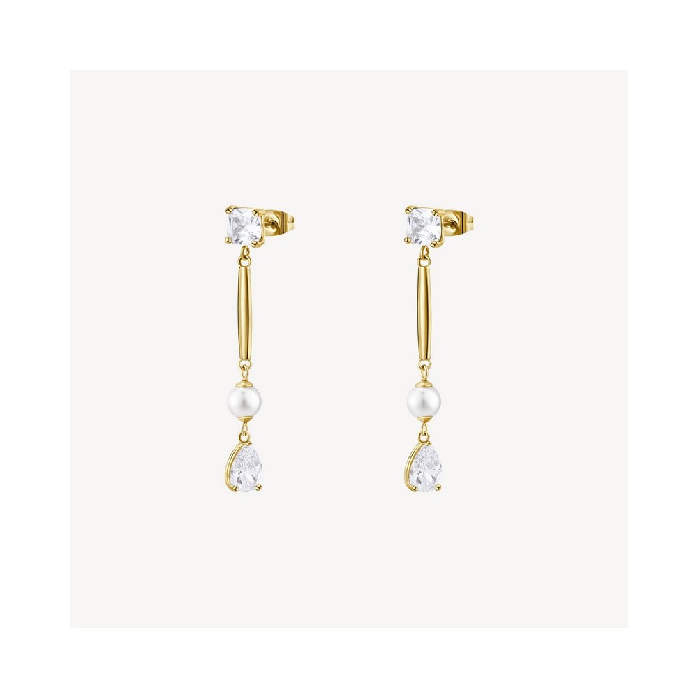 1 - Brosway Affinity BFF186 316L steel golden women's earrings with zircons and pearls.