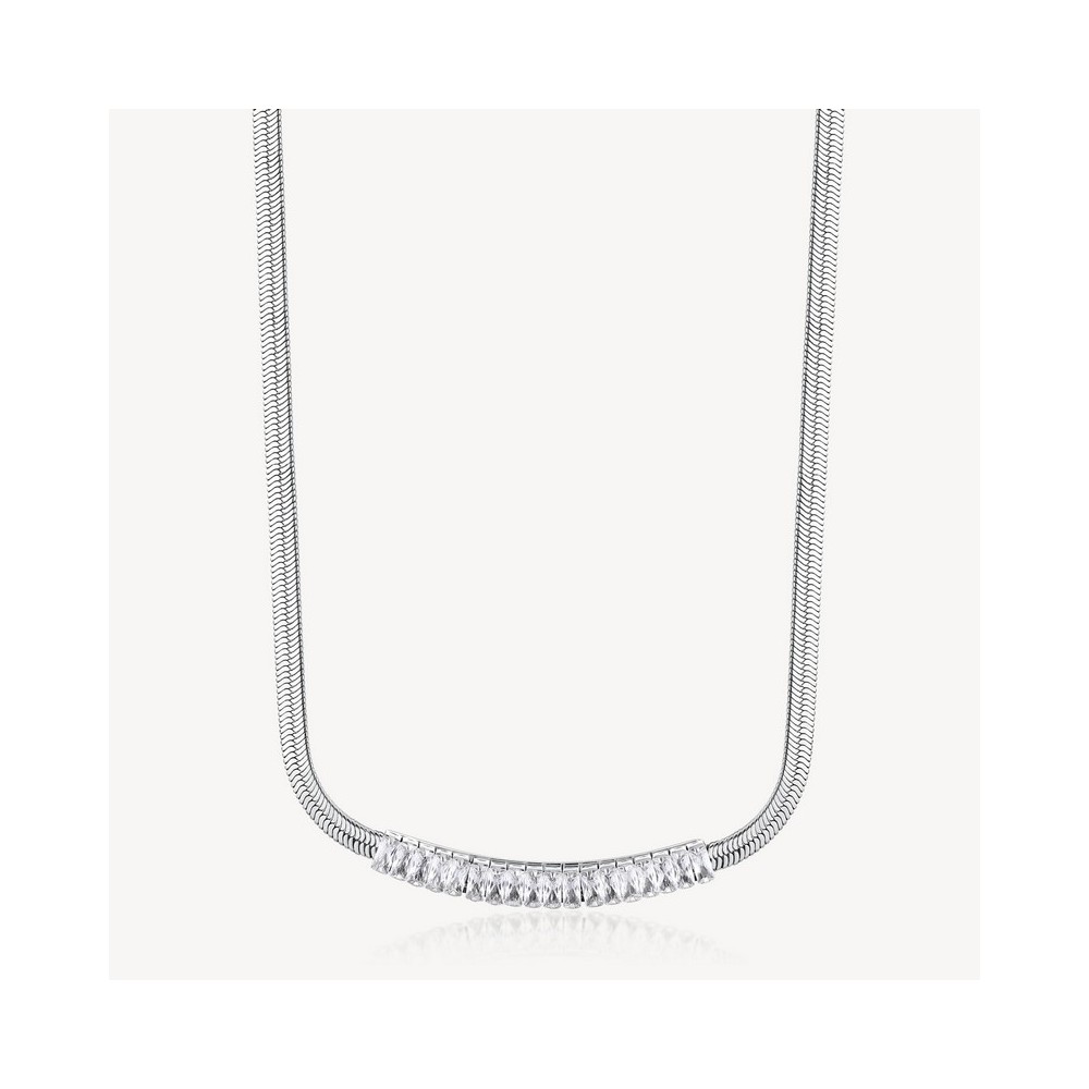 1 - Brosway Desideri BEIN016 316L steel women's snake chain necklace with white zircons.