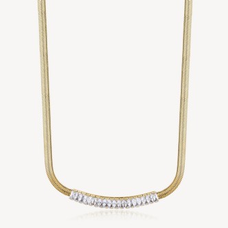 1 - Brosway Desideri BEIN017 316L steel gold women's snake chain necklace with white zircons.