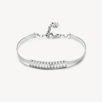 1 - Brosway Desideri  BEI087 316L steel women's snake chain bracelet with white zircons.