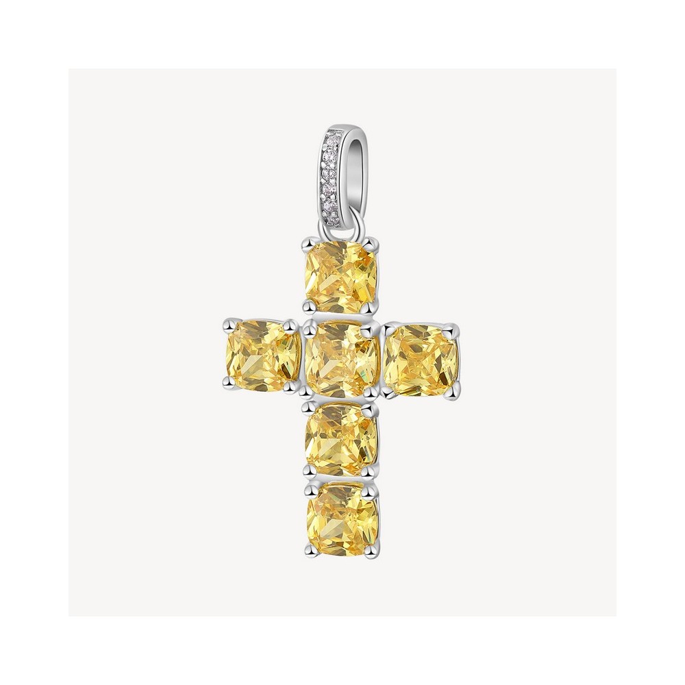 1 - Brosway Fancy FEY03 925 silver women's cross charm with yellow zircons.