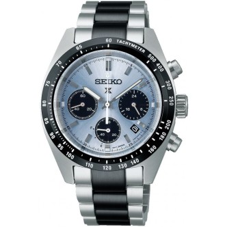 1 - Orologio uomo Seiko Speedtimer Solar Chronograph Edizione Limitata SSC909P1 acciaio fondo celeste specchiato