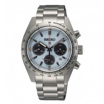 1 - Seiko Speedtimer Solar Chronograph Limited Edition men's watch SSC937P1 steel light blue background