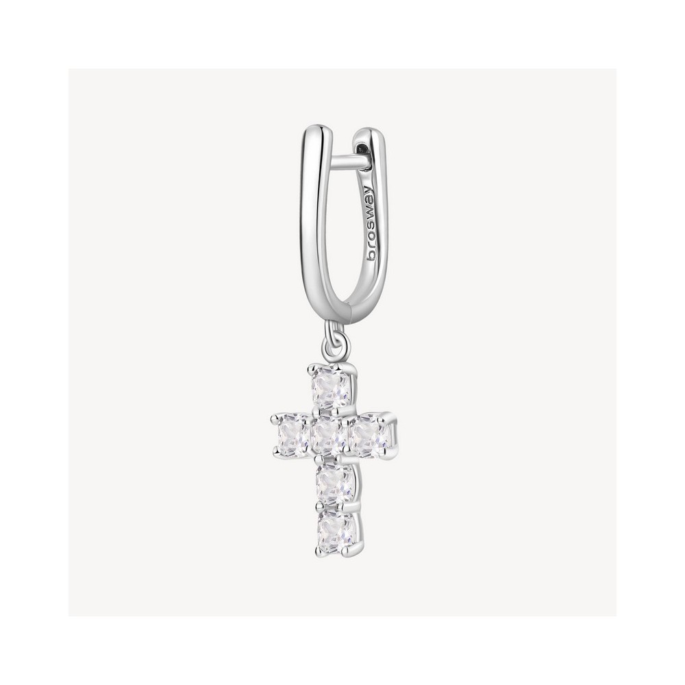 1 - Brosway Fancy FIW22 925 silver women's cross earring with white zircons.