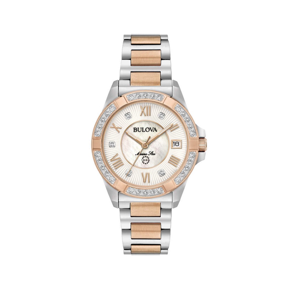 1 - Bulova Marine Star Lady 98R234 two-tone steel women's time-only watch with diamonds