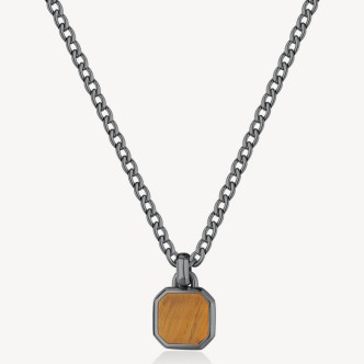 1 - Brosway INK BIK128 men's necklace 316L steel and Tiger's eye