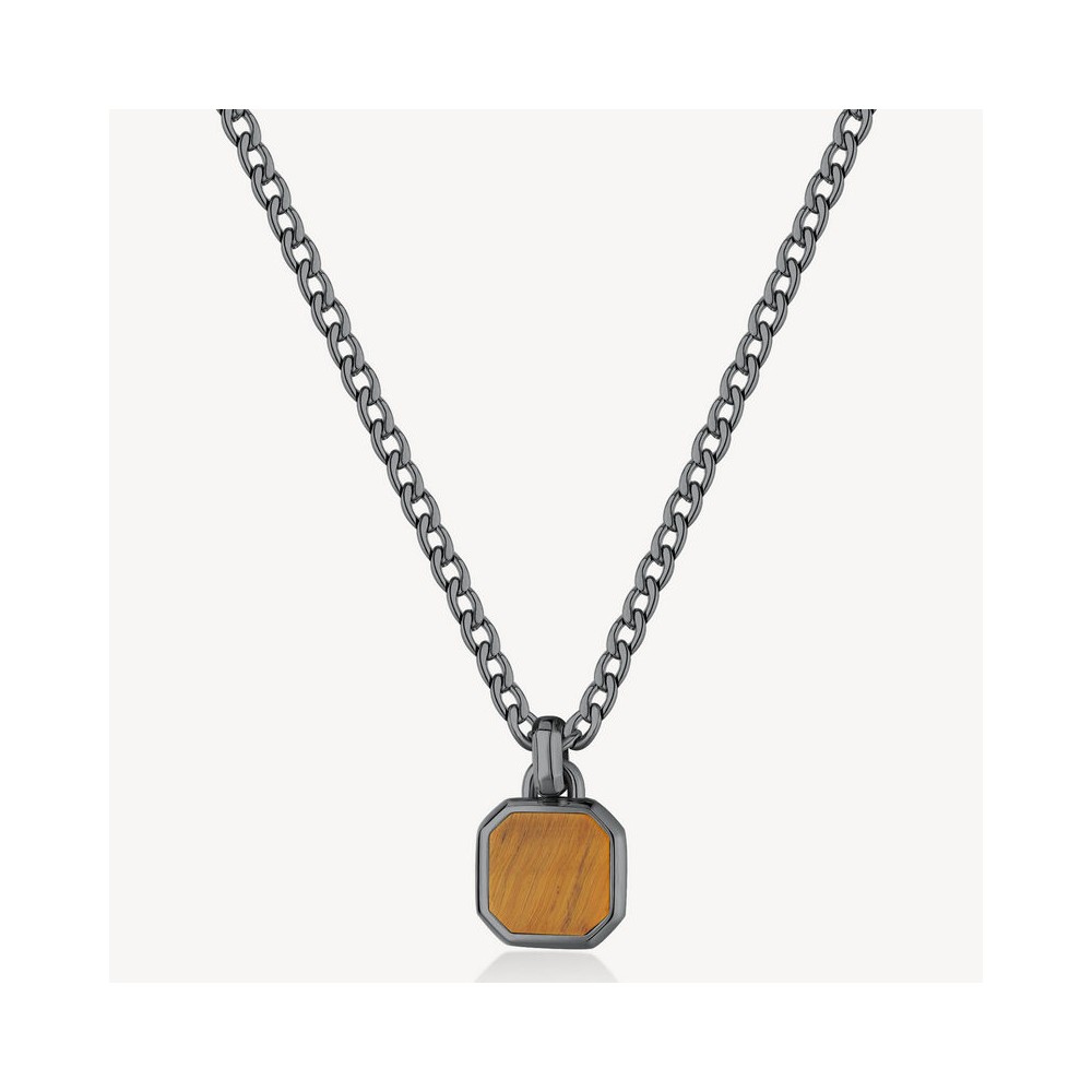 1 - Brosway INK BIK128 men's necklace 316L steel and Tiger's eye