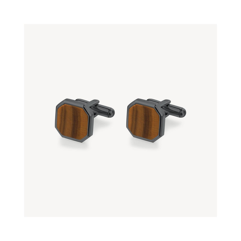 1 - Brosway men's cufflinks INK BIK132 316L steel and Tiger's eye