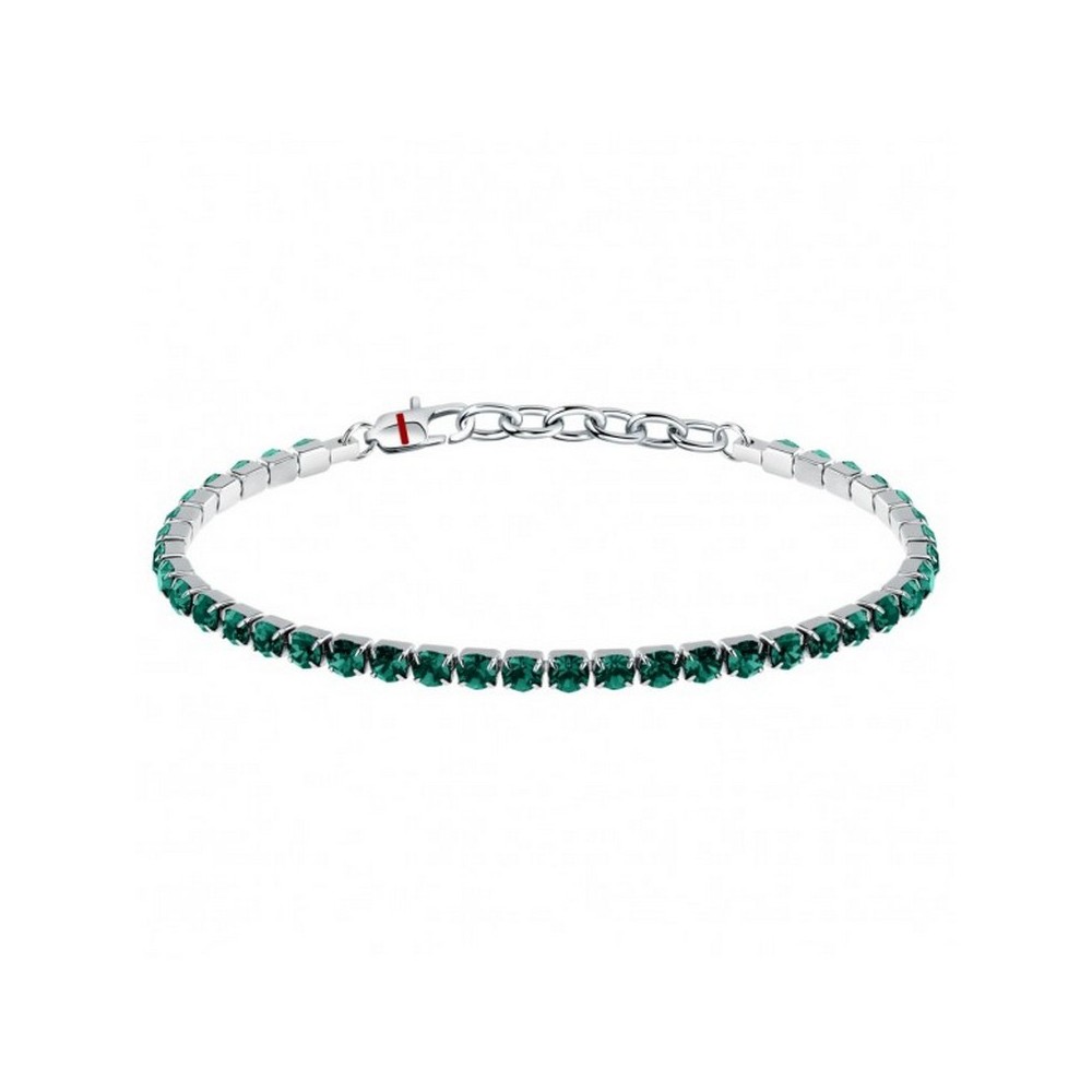 1 - Bracciale Tennis uomo Sector acciaio con zirconi verdi SANN52