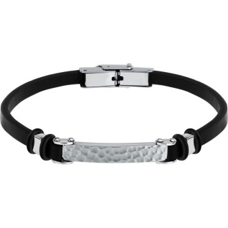 1 - Sector Bandy men's steel and black leather bracelet SZV112