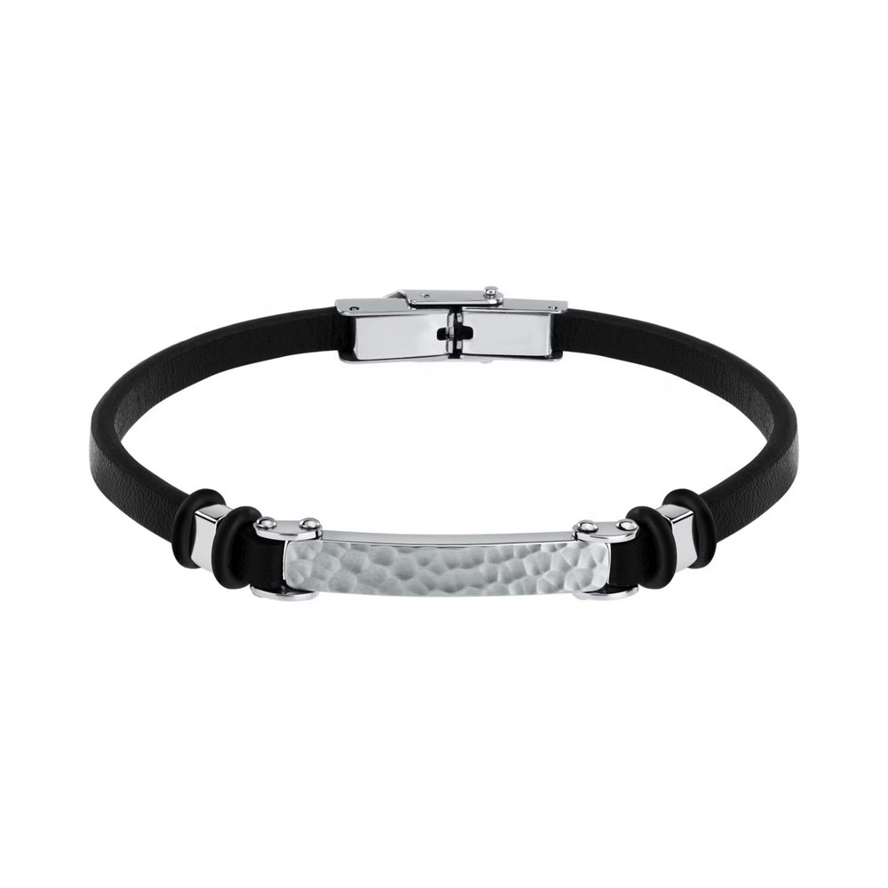 1 - Sector Bandy men's steel and black leather bracelet SZV112