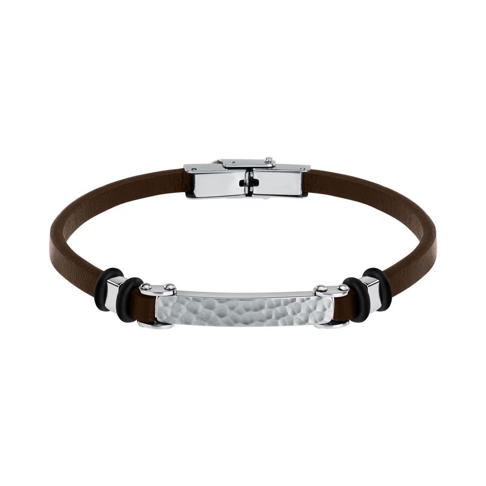 1 - Bracciale uomo Sector Bandy acciaio e pelle marrone SZV113