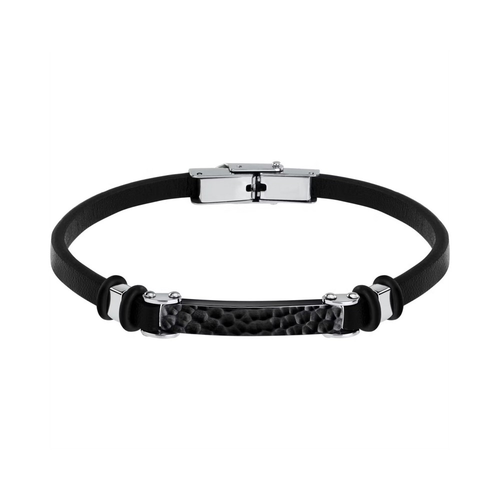 1 - Sector Bandy men's steel and black leather bracelet SZV114