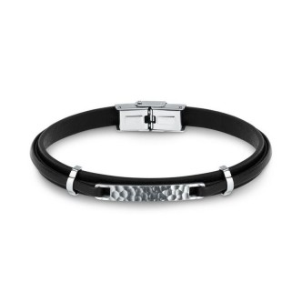 1 - Bracciale uomo Sector Bandy acciaio e pelle nera SZV116