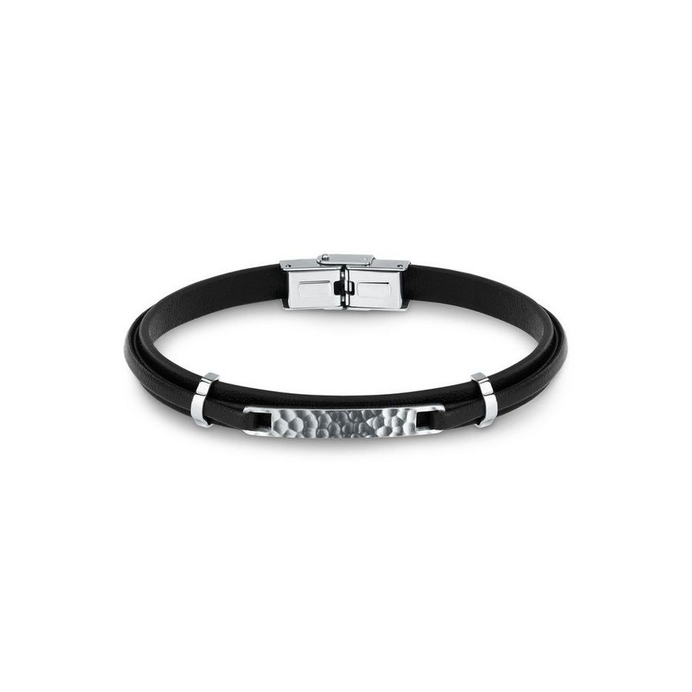 1 - Bracciale uomo Sector Bandy acciaio e pelle nera SZV116