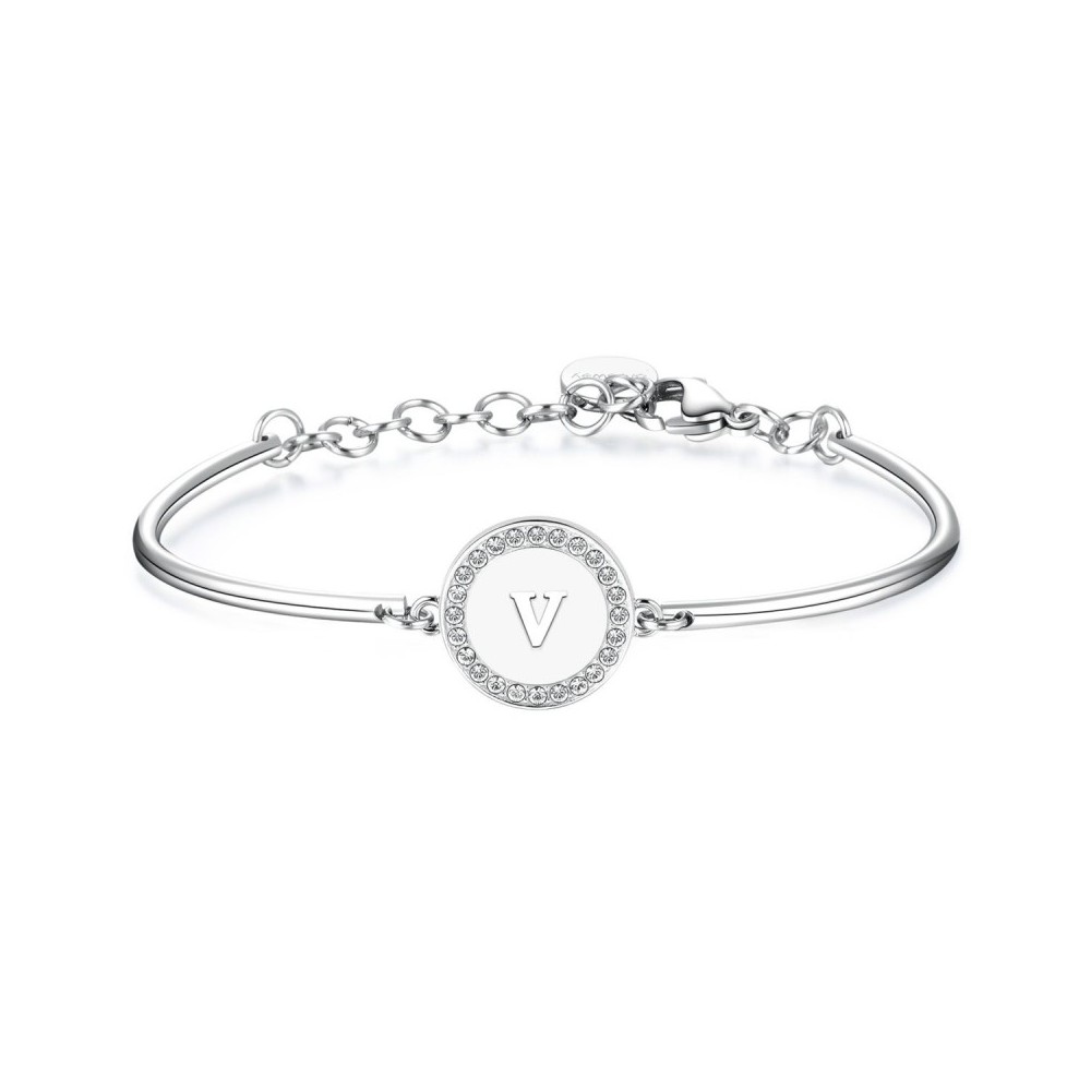 1 - Bracciale Brosway Chakra BHK145 in acciaio e cristalli Swarovski iniziali lettera V