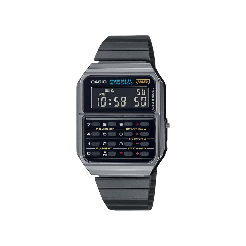 1 - Casio Vintage Edgy black rectangular calculator watch CA-500WEGG-1BEF resin case and strap