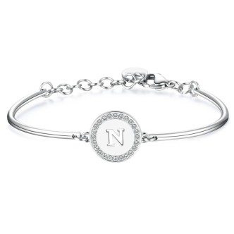 1 - Bracciale Brosway Chakra BHK137 in acciaio e cristalli Swarovski iniziali lettera N