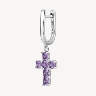 1 - Brosway Fancy FMP20 925 silver women's cross earring with purple zircons.