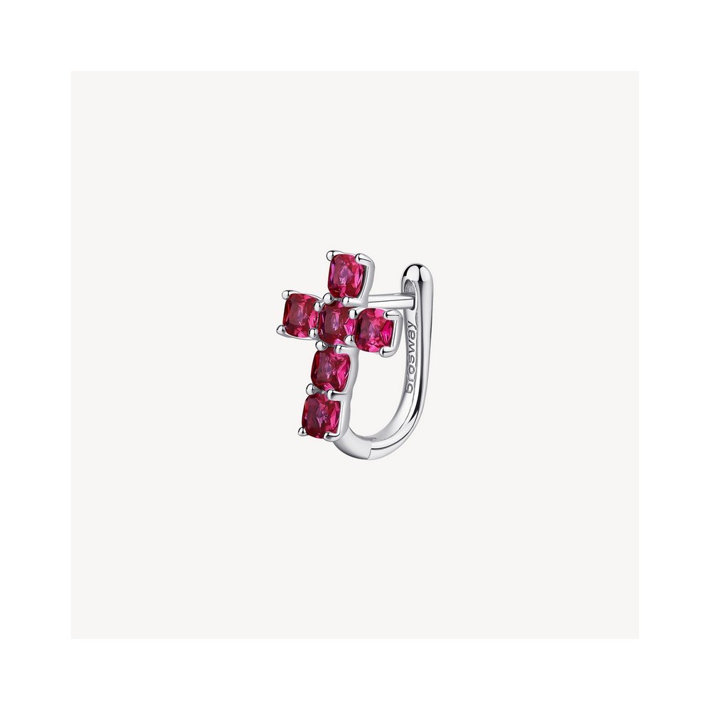 1 - Brosway Fancy FPR14 925 silver women's cross earring with fuchsia zircons.