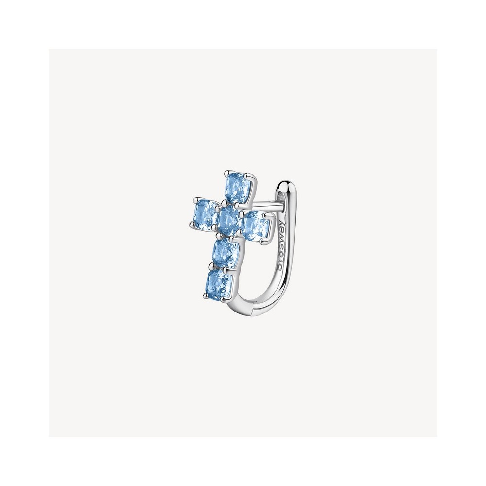 1 - Brosway Fancy FCL16 925 silver women's cross earring with light blue zircons.