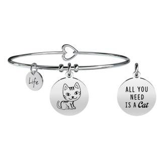 1 - Kidult bracelet 731373 steel 316L pendant with cat Animal Planet collection