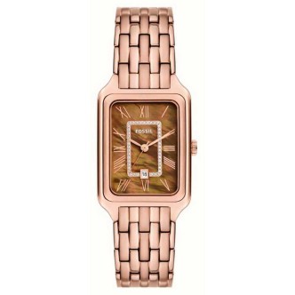 1 - Fossil Raquel women's time-only watch, rectangular pink ES5323 316L steel with mother of pearl