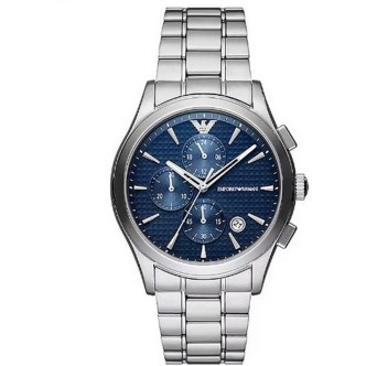 1 - Emporio Armani men's chronograph watch with blue background AR11528 steel case and bracelet