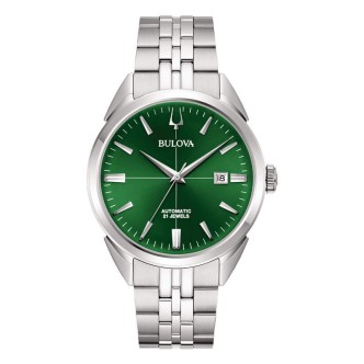 1 - Bulova Sutton automatic men's watch, green 96B424, steel case and bracelet