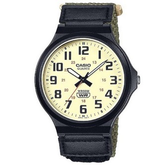 1 - Casio black time only men's watch MW-240B-3BVEF green fabric strap