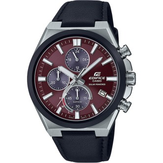 1 - Orologio uomo Casio Edifice cronografo Solare EFS-S630BL-5AVUEF fondo rosso cinturino in pelle