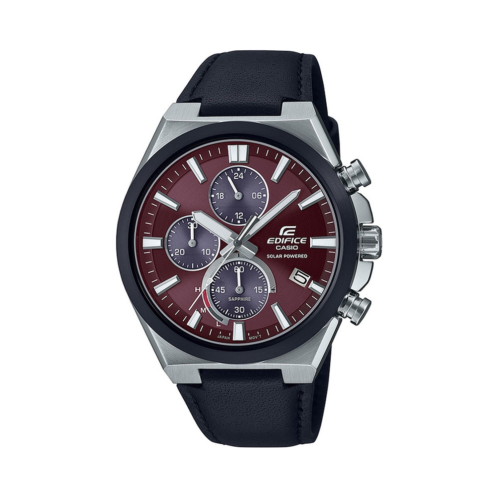 1 - Casio Edifice Solar chronograph men's watch EFS-S630BL-5AVUEF red background leather strap