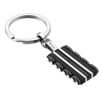 1 - Zancan Hi-Teck men's key ring, black steel with black spinels UHP001