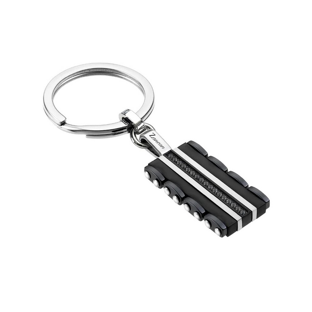 1 - Zancan Hi-Teck men's key ring, black steel with black spinels UHP001