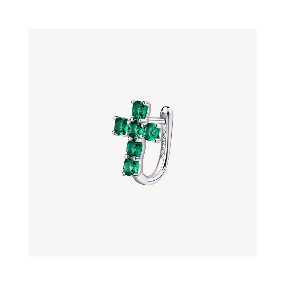 1 - Brosway Fancy FLG13 925 silver women's cross earring with green zircons.