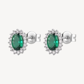 1 - Brosway Fancy FLG14 925 silver women's earrings with green and white zircons.