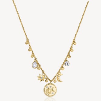 1 - Brosway Chakra BHKN102 316L steel women's golden sun and moon necklace with white pendant zircons.