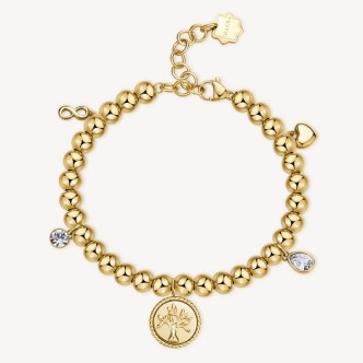 1 - Brosway Chakra BHKB160 316L steel women's golden sphere bracelet with tree of life and white zircons.