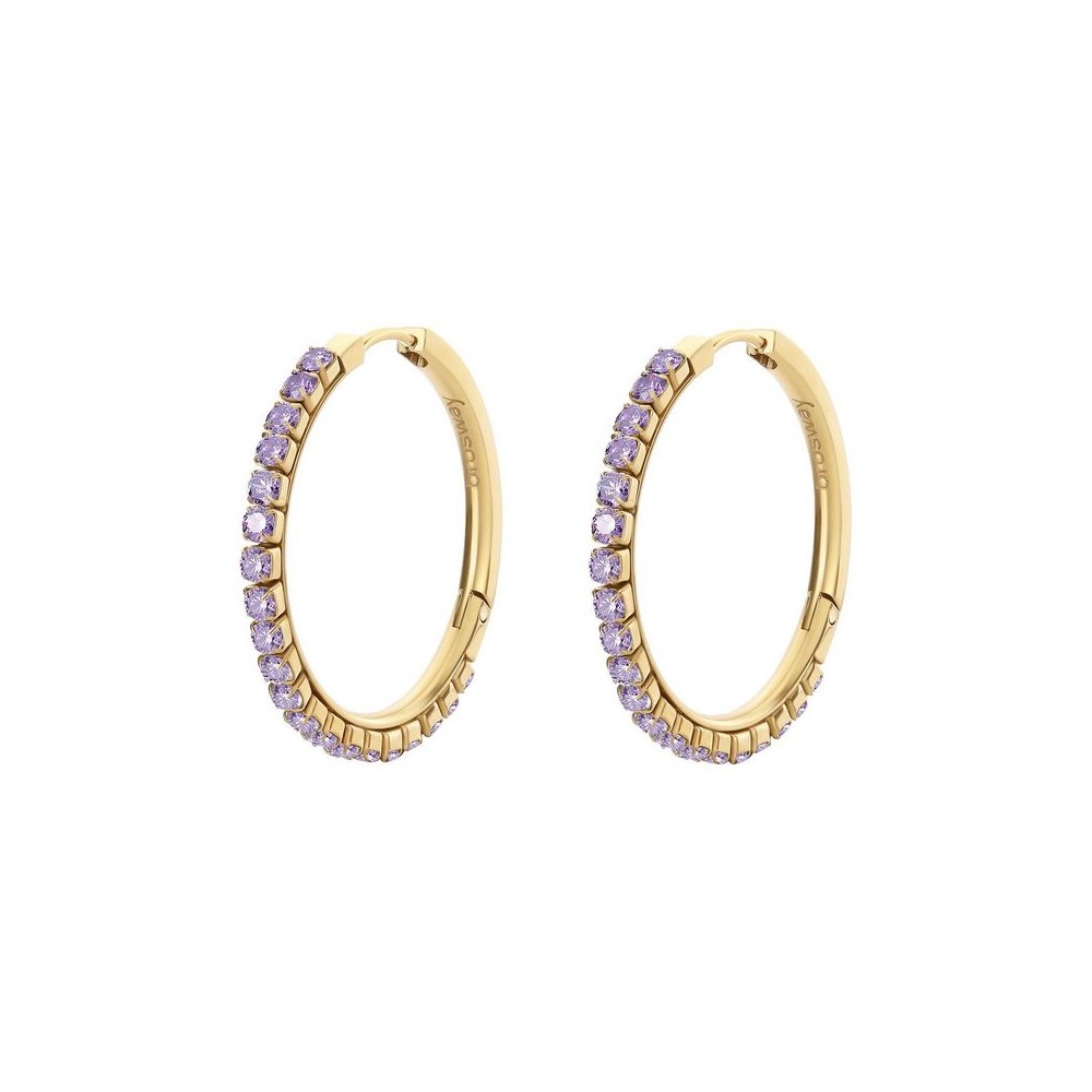 1 - Brosway Desideri women's golden hoop earrings in steel with purple zircons BEIE024