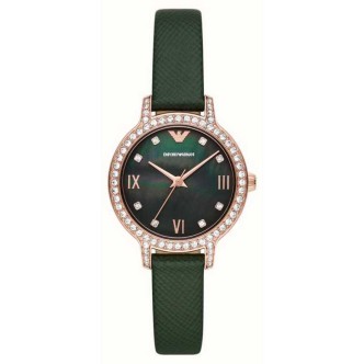 1 - Emporio Armani AR11577 steel time-only women's watch with green leather strap