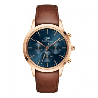 1 - Orologio uomo cronografo Daniel Wellington fondo blu DW00100639 acciaio rosato cinturino in pelle