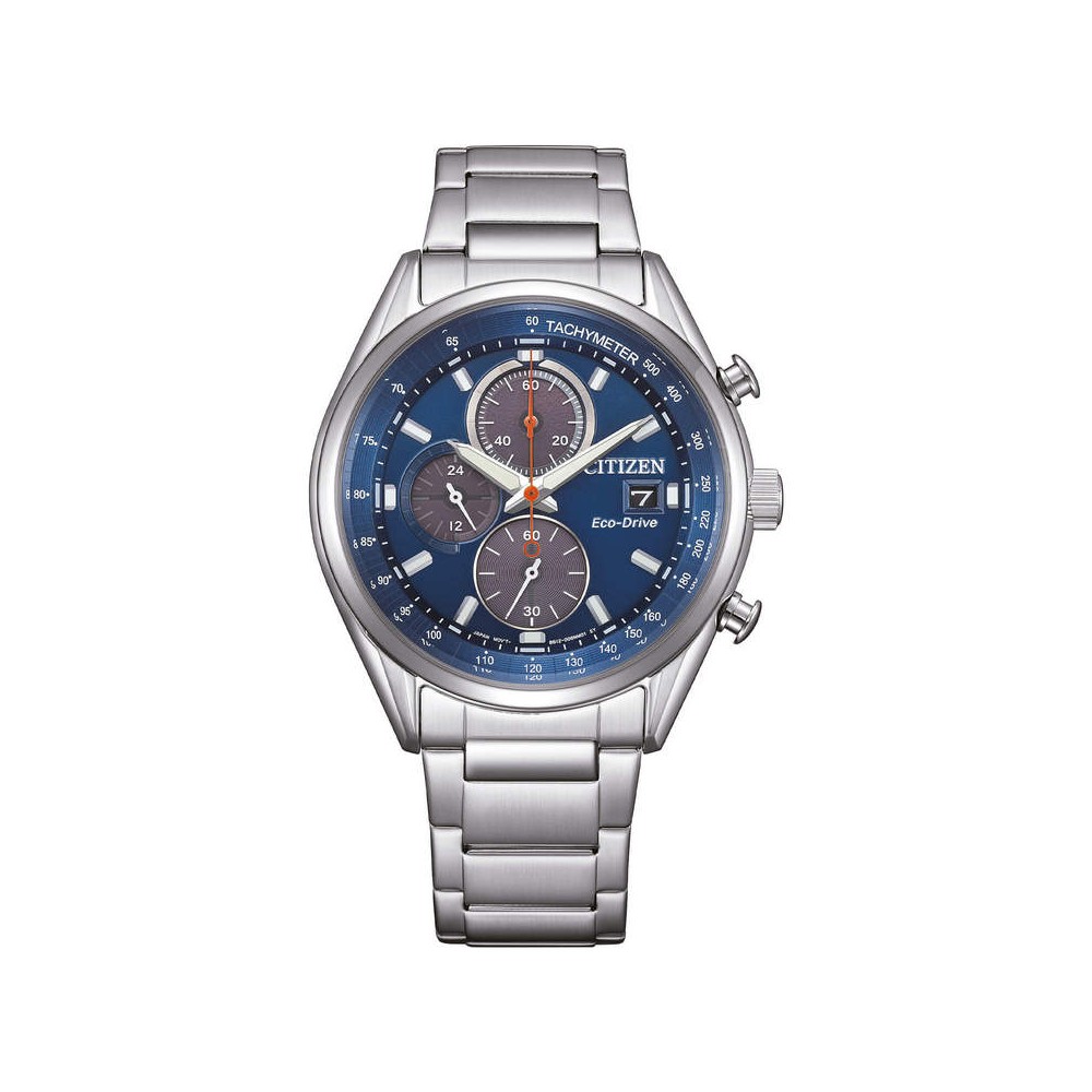 1 - Citizen Metropolitan Chrono CA0459-79L men's chronograph watch with steel blue background