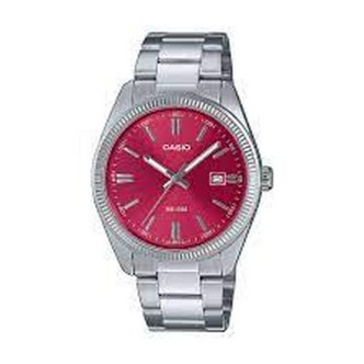 1 - Casio men's watch only time Casio Collection MTP-1302PD-4AVEF steel red background