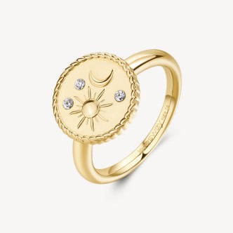 1 - Brosway Chakra BHKR004D 316L golden steel women's ring sun and moon.