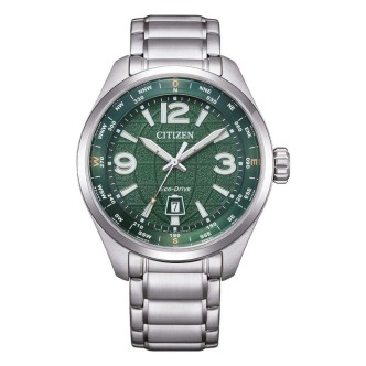 1 - Orologio uomo solo tempo Eco Drive Citizen Urban Traveler AW1830-88X fondo verde acciaio